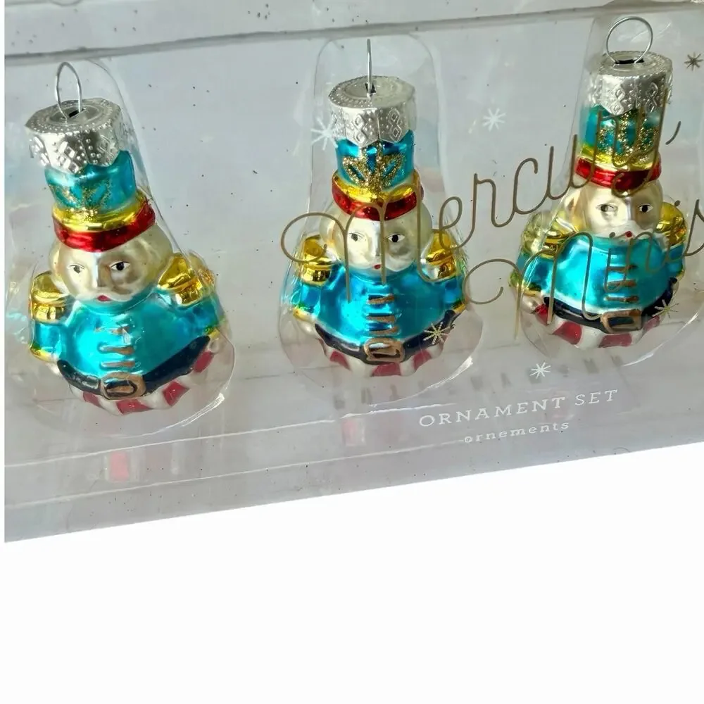 Pottery Barn Mini Mercury Glass Nutcracker Soldier Ornaments Set of 6 New In Box